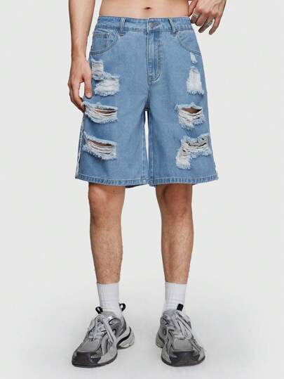 Street Life Shorts En Jean Déchiré Pour Hommes