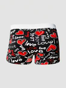 Men's Heart And Letter Print Boxer Briefs - Black - View 5