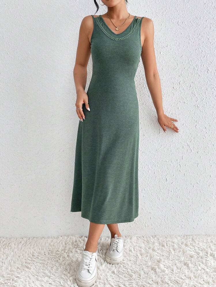 Ladies' Solid Color Hollow Out Dress
