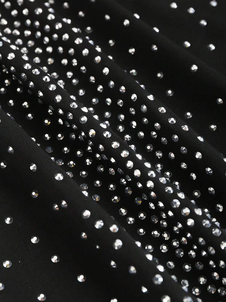 Women's Halter Neck Hollow Out Dress With Rhinestone Decor