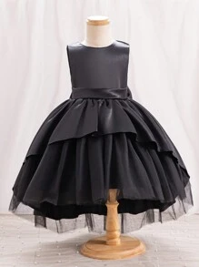 Glamorique Kids Rochie fără mâneci pentru fetiță, cu decolteu rotund, cu fundă mare la spate, pentru petrecerea de aniversare/nuntă