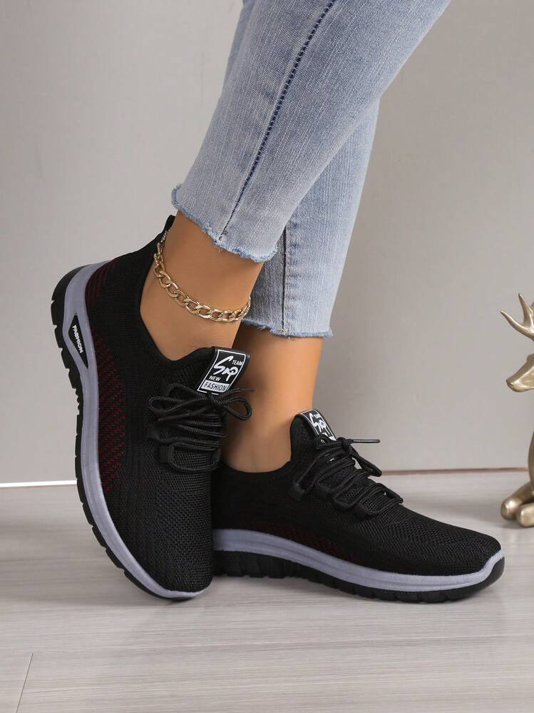 2025 Autumn Women'S Mesh Breathable Running Shoes, Soft Comfortable Flying Woven Shoes, Casual Versatile Outdoor Sneakers Mama Shoes,Running Shoes, For Walking, Shoes For Women - Black - View 5
