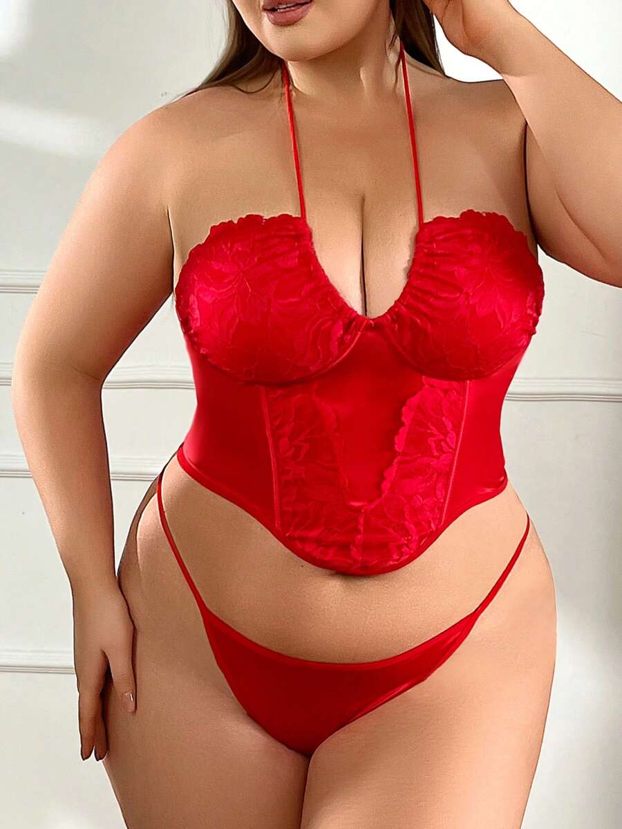 Plus Size Solid Color Body Shaping Suit - Red - View 1