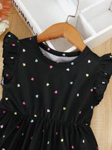 SHEIN Young Girl Heart Print Ruffle Hem Dress For Summer