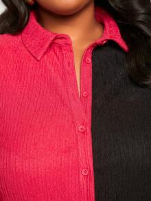 SHEIN Slayr 大尺寸婦女的顏色分塊鈴袖兩件套裝 - 彩色 - 查看 4