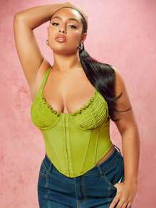 SHEIN BAE Women's Plus Size Solid Color Fishbone Press Line Camisole Top With Front Closure