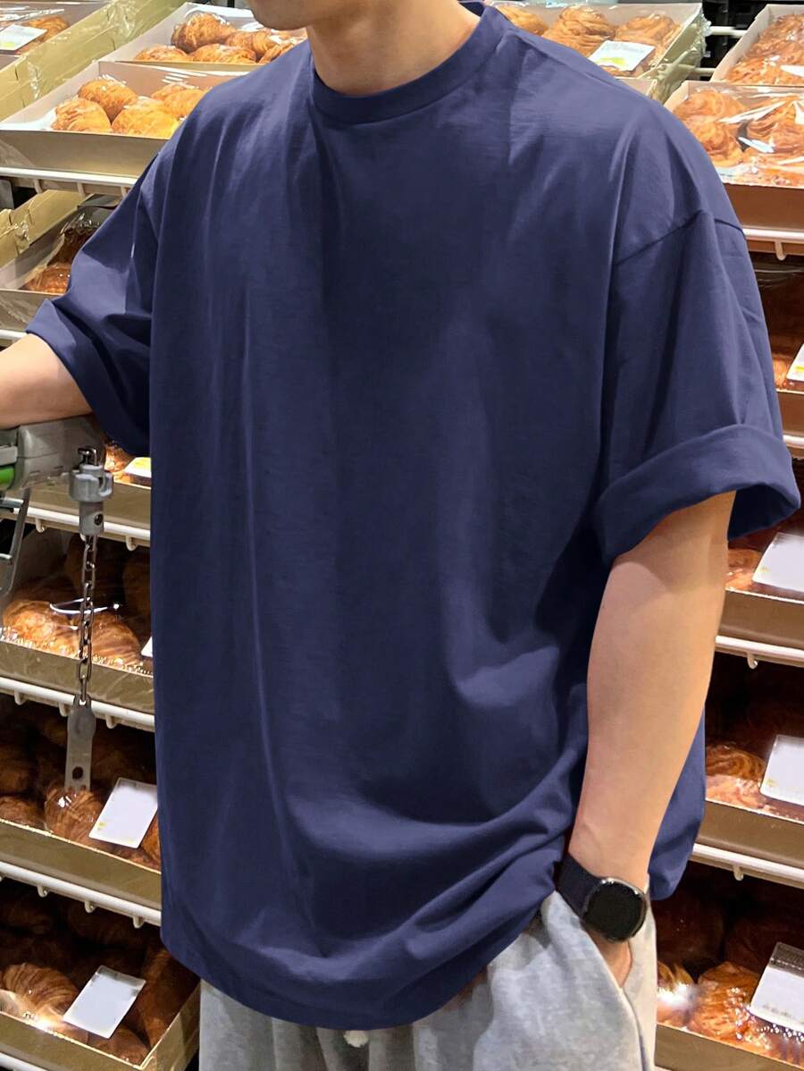 DAZY Camiseta De Color Sólido Para Hombres Verano - Azul Marino - Ver 1