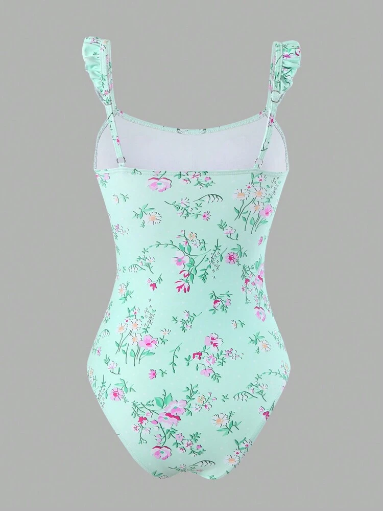 Random Ditsy Floral Plunge One-Piece Swimsuit Summer
