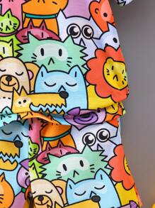 SHEIN 男童2入組可愛卡通手繪動物印花T恤和短褲，舒適且多用途，適用於戶外活動、學校和家庭穿著，適合春夏秋季，4-7歲 - 彩色 - 查看 7