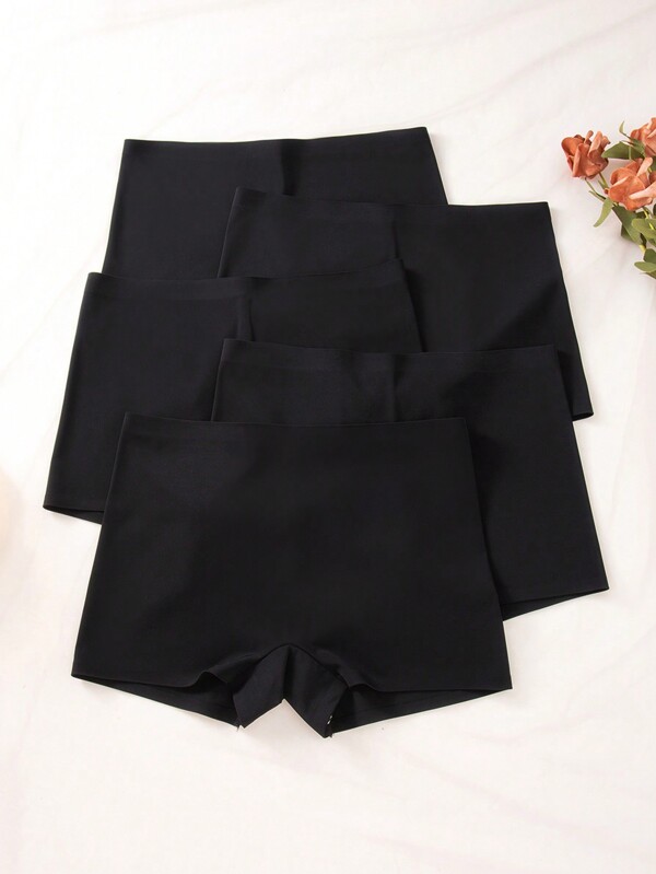 SHEIN Paquete de 3 shorts tipo bóxer de mujer de tela de punto negro, cómodos y ligeramente elásticos