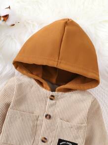 Infant Boys' Color Blocking Detail Hooded Coat With Patch - Khaki - View 3