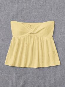 SHEIN EZwear 女性空心刺繡扭結無肩帶上衣 - 黃色 - 查看 4