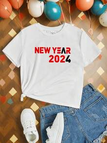 適合夏季tween女孩的休閒極簡風印字短袖圓領t卹 - 白色 - 查看 1