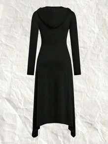 SHEIN EZwear 黑色v領帽裝時尚女裝連衣裙 - 黑色 - 查看 7