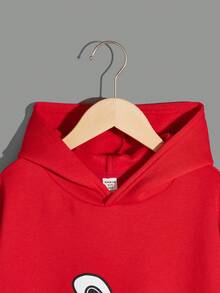 SHEIN 青少年男孩撞色卡通印花卫衣 - 紅色 - 查看 3