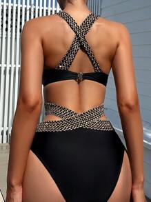 SHEIN Swim Summer Beach Women's Dd Cup Bikini Set (Padded Cups And Underwire) - Multicolor - View 2