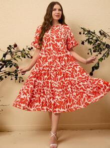 SHEIN LUNE Plus Size Printed Flare Dress