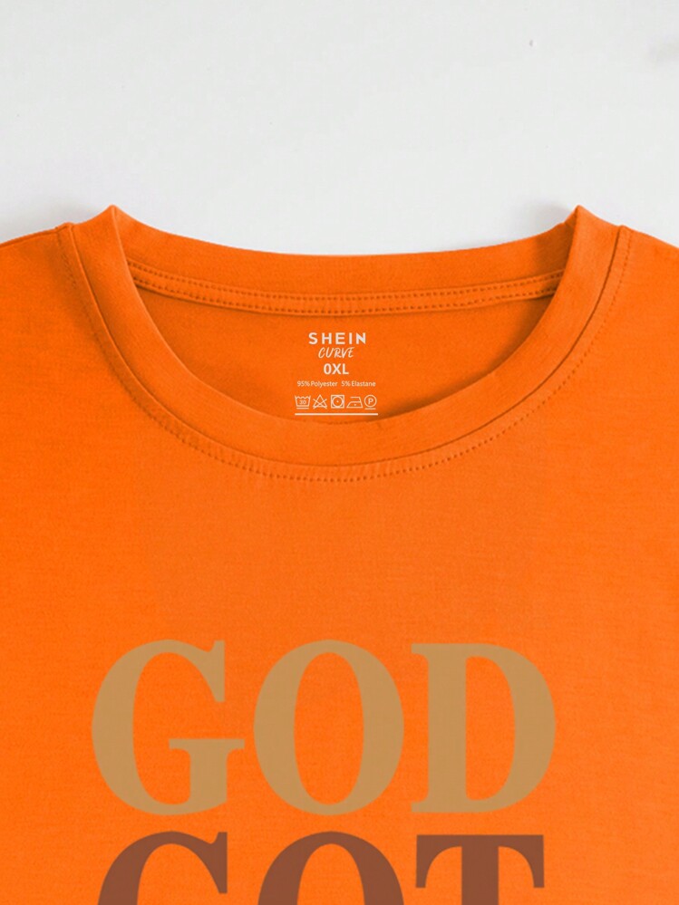 INAWLY Camiseta de manga corta con estampado de letras para mujer de talla grande, "DIOS ME HA DADO Mi paz, Mi alegría", blusa de verano - Naranja - Añade 3