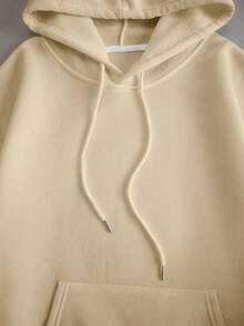 SHEIN EZwear Hooded Casual Sweatshirt With Text Print - Apricot - View 3