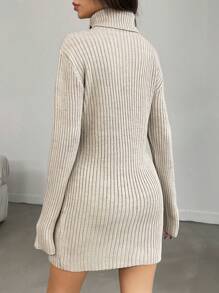 EURMUSE Turtleneck Drop Shoulder Sweater Dress Without Belt