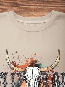 INAWLY Plus Size Printed Thermal Lined Sweatshirt Pullover Fall - Apricot - View 4