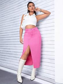 Women'S High Split Denim Skirt
