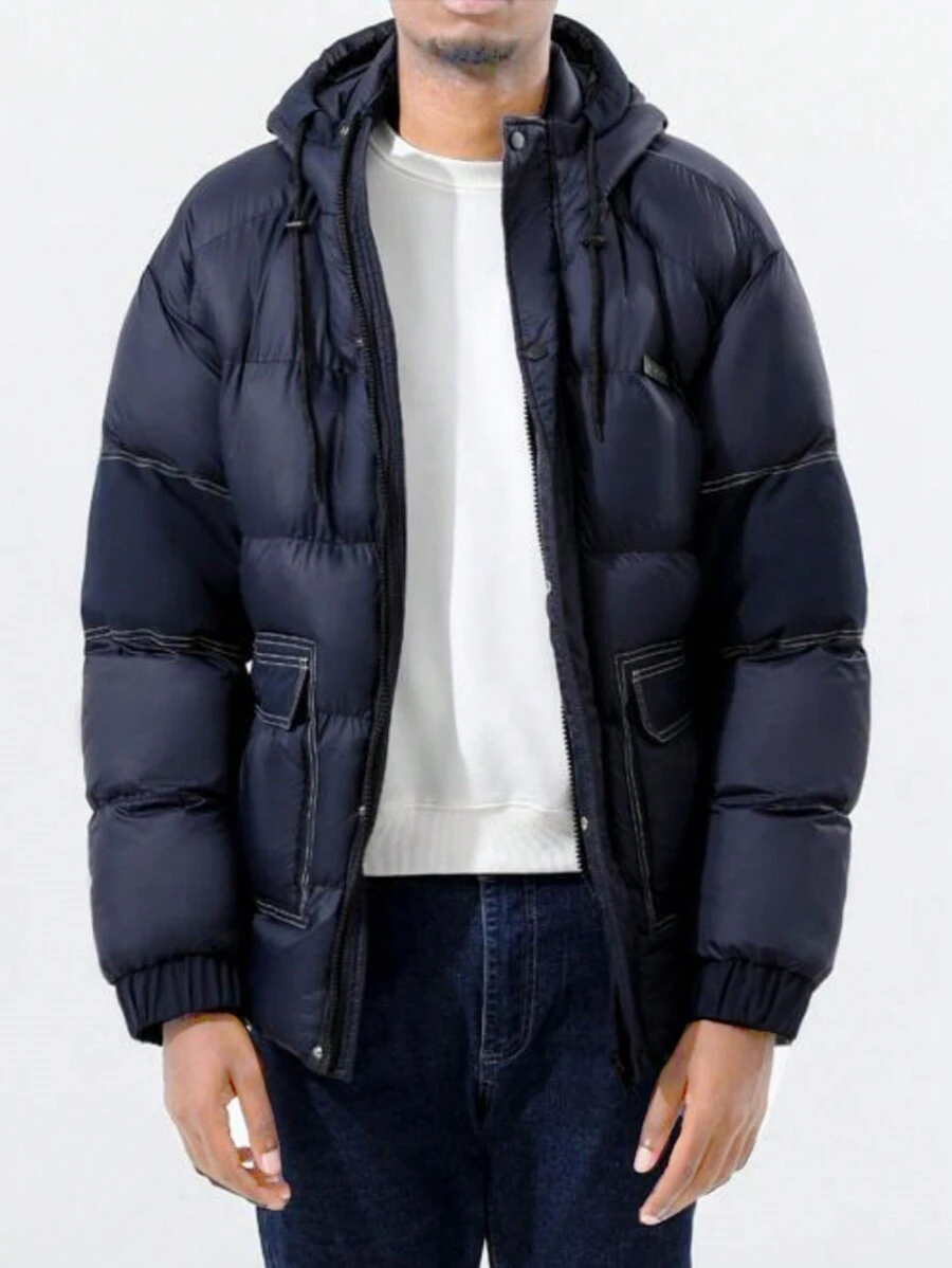 Nam áo có mũ Áo lông Jacket  Với Vá chữ cái - Màu xanh lam - Xem 1