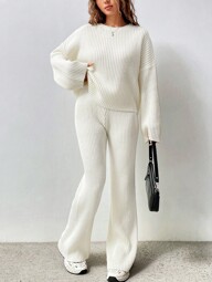 Flirla Enfärgad Nedhasade aclar Tröjor Och Stickad Byxor med Vida Ben Fashionabel Lös Uppsättningar