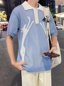 Claim Dot Men'S Contrast Color Polo Collar Short Sleeve Knitted Top - Multicolor - View 4