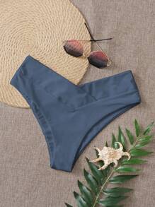 SHEIN Swim Của phụ nữ Cao eo Áo bơi Đáy - Màu xanh bụi bặm - Xem 1