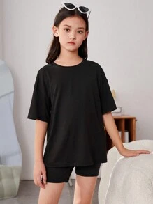 Cô gái Quá lớn Ngắn tay Vòng cổ Áo thun Với Loại bướm Cắt ra - màu đen - Xem 2