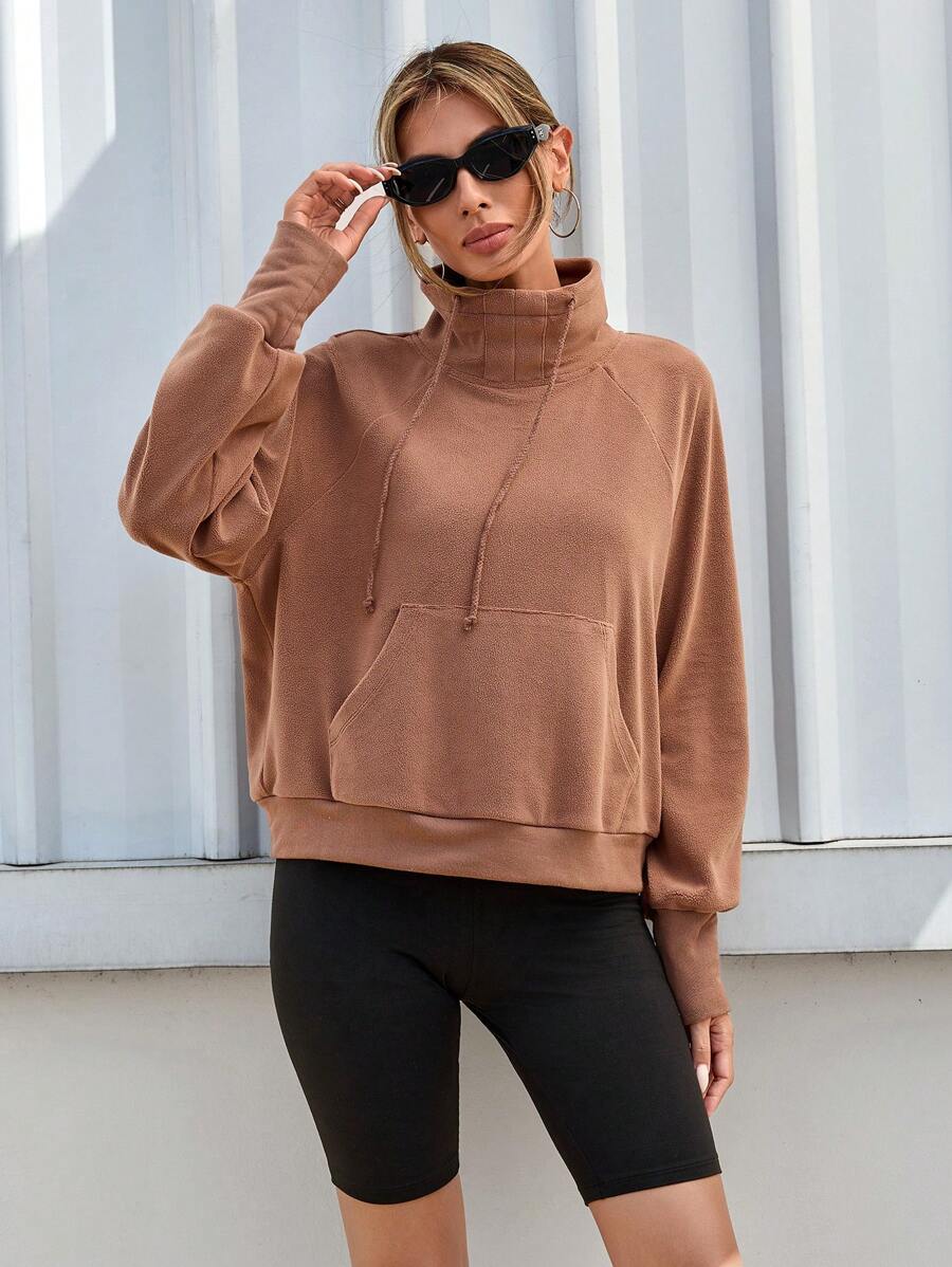 SHEIN Essnce 男士立領拉甘袖純色t卹 - 鏽棕色 - 查看 1