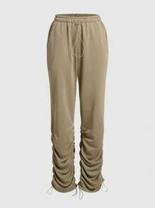 ROMWE Street Life Women's Outdoor Style Sweatpants With Drawstring Hem Design - Khaki - View 1