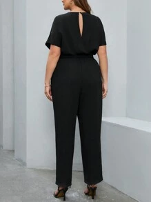 SHEIN Clasi Plus Size Keyhole Neck Batwing Sleeve Black Jumpsuit