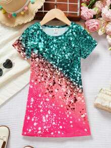 SHEIN 幼兒女童漸層印花連衣裙 - 彩色 - 查看 6