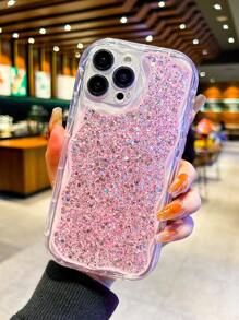 SHEIN Compatible With IPhone Mobile Phone Case, Wave Mobile Phone Case, Glue Glitter Powder Anti-Fall Protective Cover