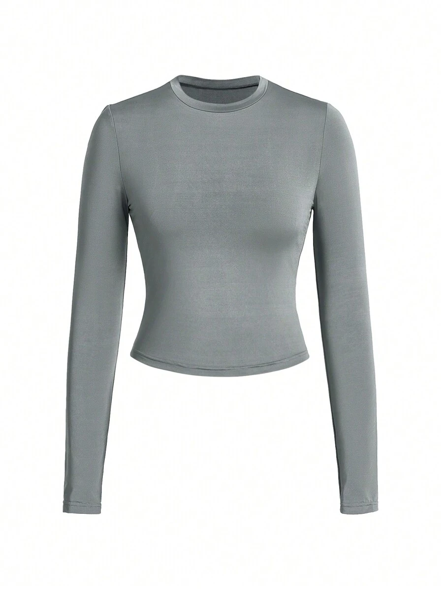 SHEIN Unity 女士圓領長袖t卹 - 灰色 - 查看 1