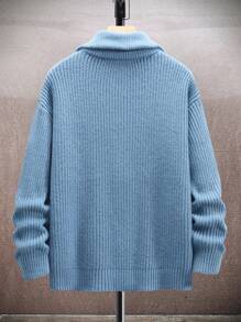 Manfinity Homme Cárdigan Con Cuello Con Cremallera Para Hombre - Azul - Ver 2