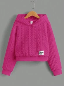 紋理織物tween女孩連帽衫 - 玫紅色 - 查看 1
