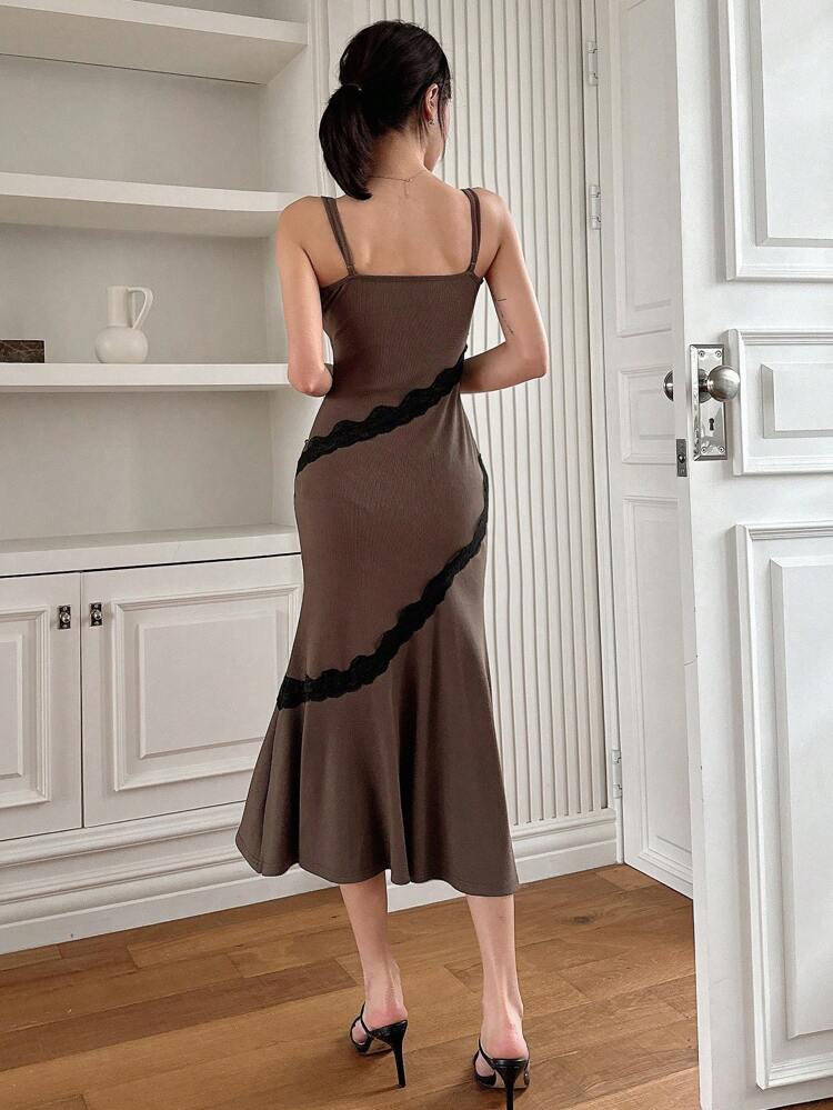 Women's Lace Patchwork Fishtail Cami Dress Sundress