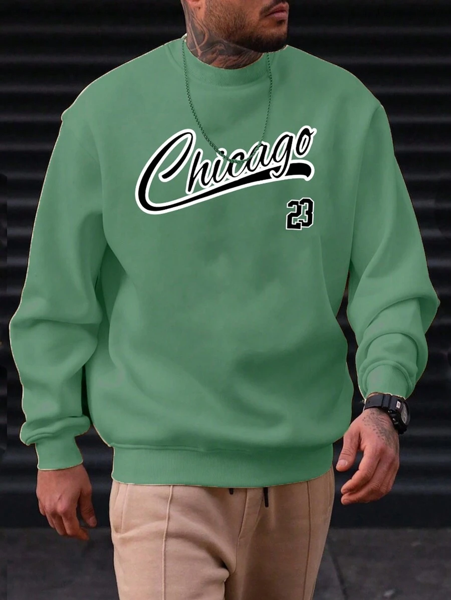 Manfinity Homme 男士大尺寸字母印花衛衣 - 綠色 - 查看 1