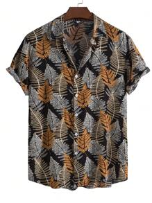 Men's Tropical Plant Print Short Sleeve Hawaiian Shirt