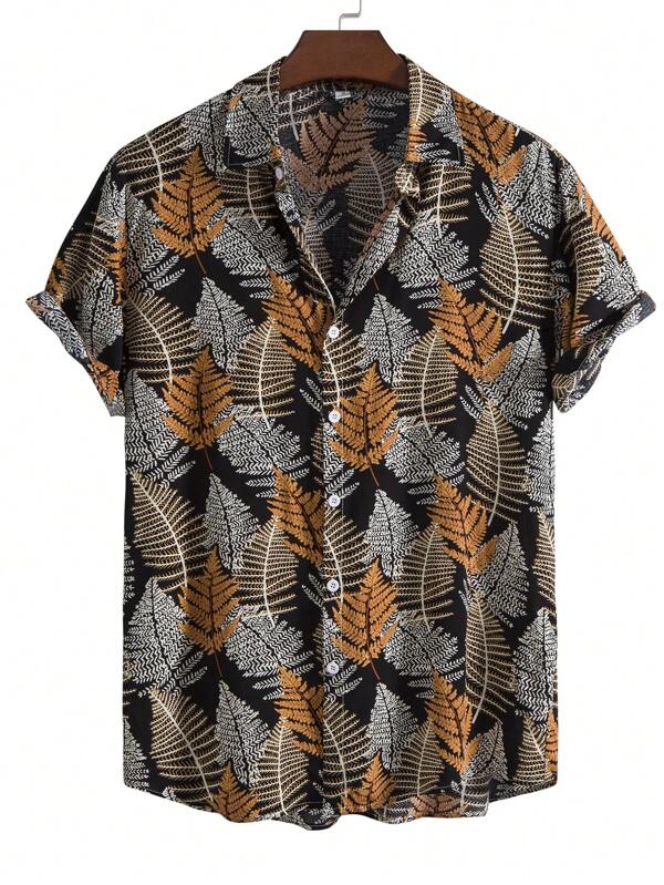 Men's Tropical Plant Print Short Sleeve Hawaiian Shirt