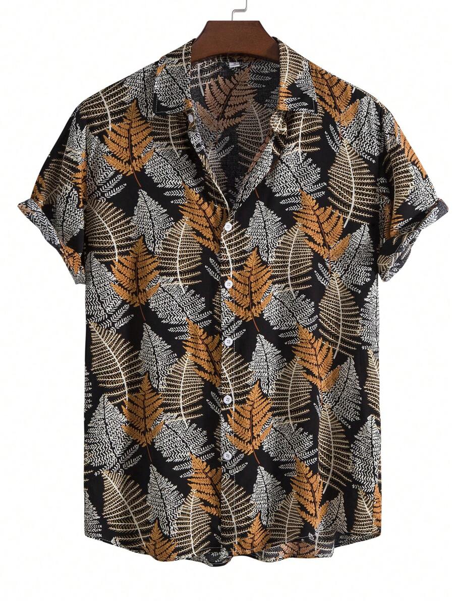 Men's Tropical Plant Print Short Sleeve Hawaiian Shirt