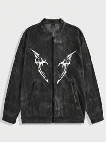 ROMWE MEN Street Life Men'S Retro Washed Street Style Jacket, Suitable For All Seasons - Black - View 1