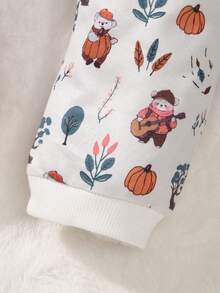 Baby Girls' Cartoon Printed Hooded Zipper Jumpsuit - White - View 3