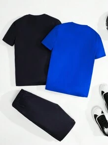 SHEIN Tween Boy Snug Fit Casual Street Cool Printed Round Neck Short Sleeve Top (Two-Color Optional) With Shorts And Home Clothes Three-Piece Set - Multicolor - View 2
