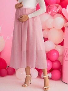 SHEIN Maternity High Waist Mesh Overlay Skirt - Pink - View 4
