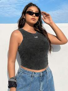 Coolane Women'S Plus Size Metallic Patched Crop Tank Top - Black - View 3