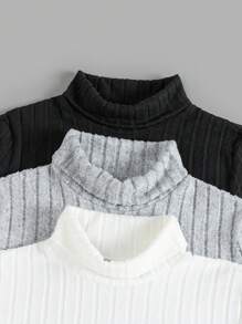 SHEIN EZwear Camisa de cuello alto de manga larga con costillas para mujer de talla grande, paquete multicolor de ropa de otoño e invierno para mujeres